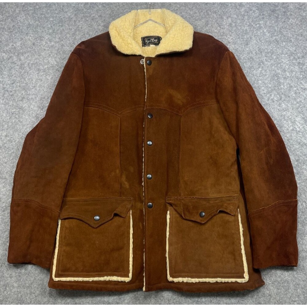 Vintage Joo Kay Jacket Mens 42 Brown Suede Leather Coat Sherpa Lined 70s Western